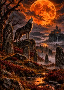 Blood Moon Wolf Art Set of 6