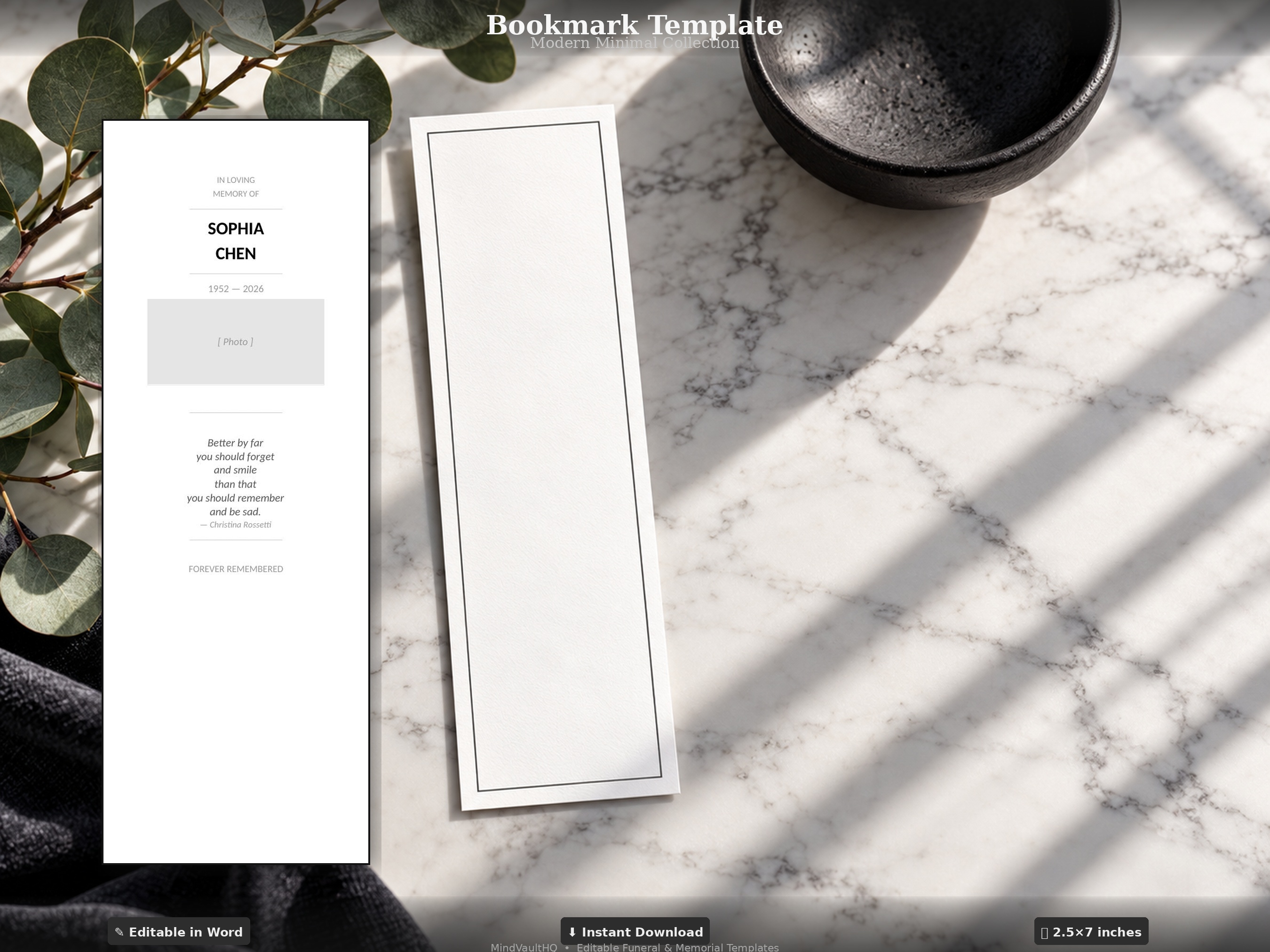 Funeral Bookmark Template - Modern Minimal Design
