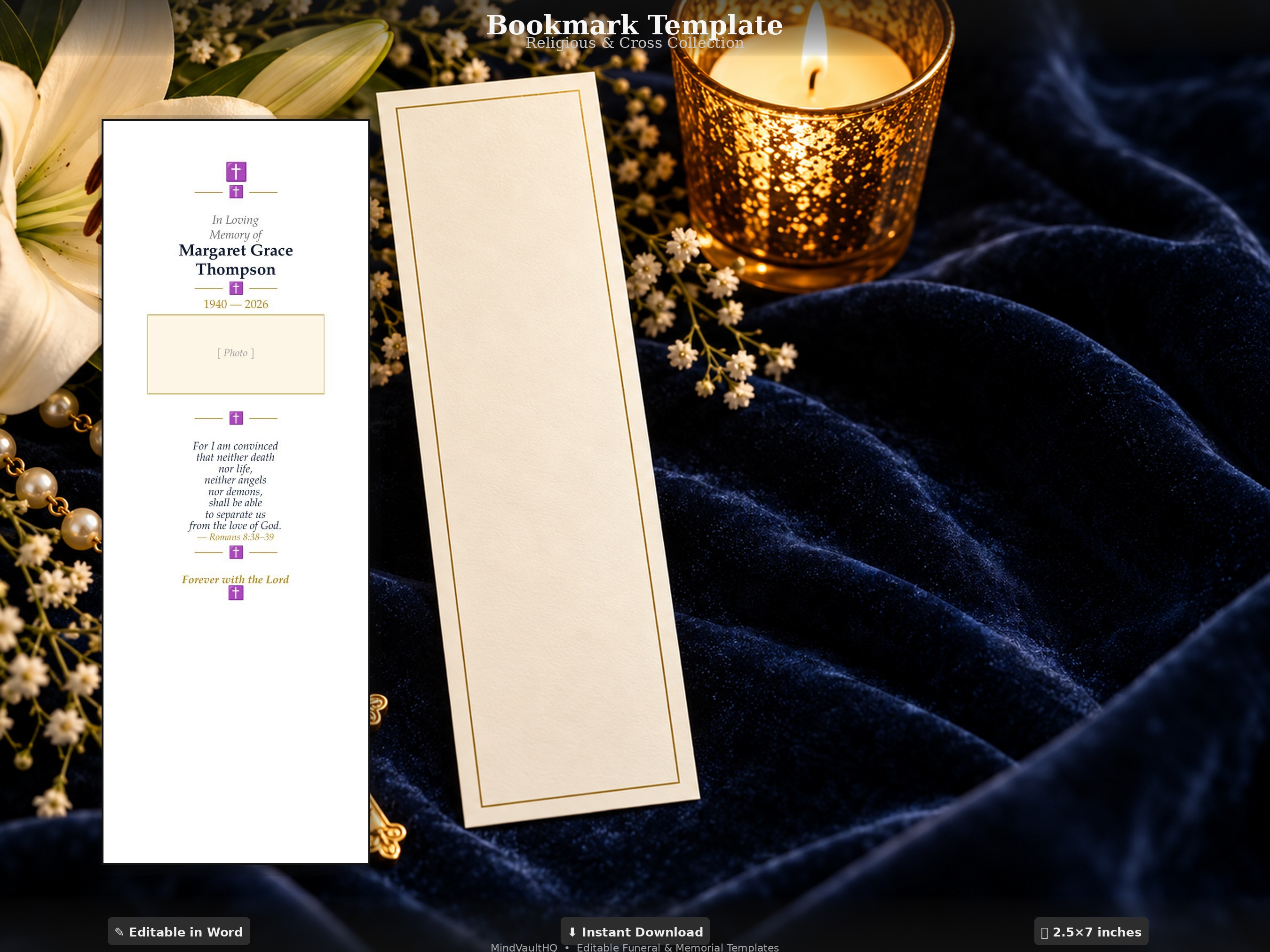 Funeral Bookmark Template - Religious Cross Design