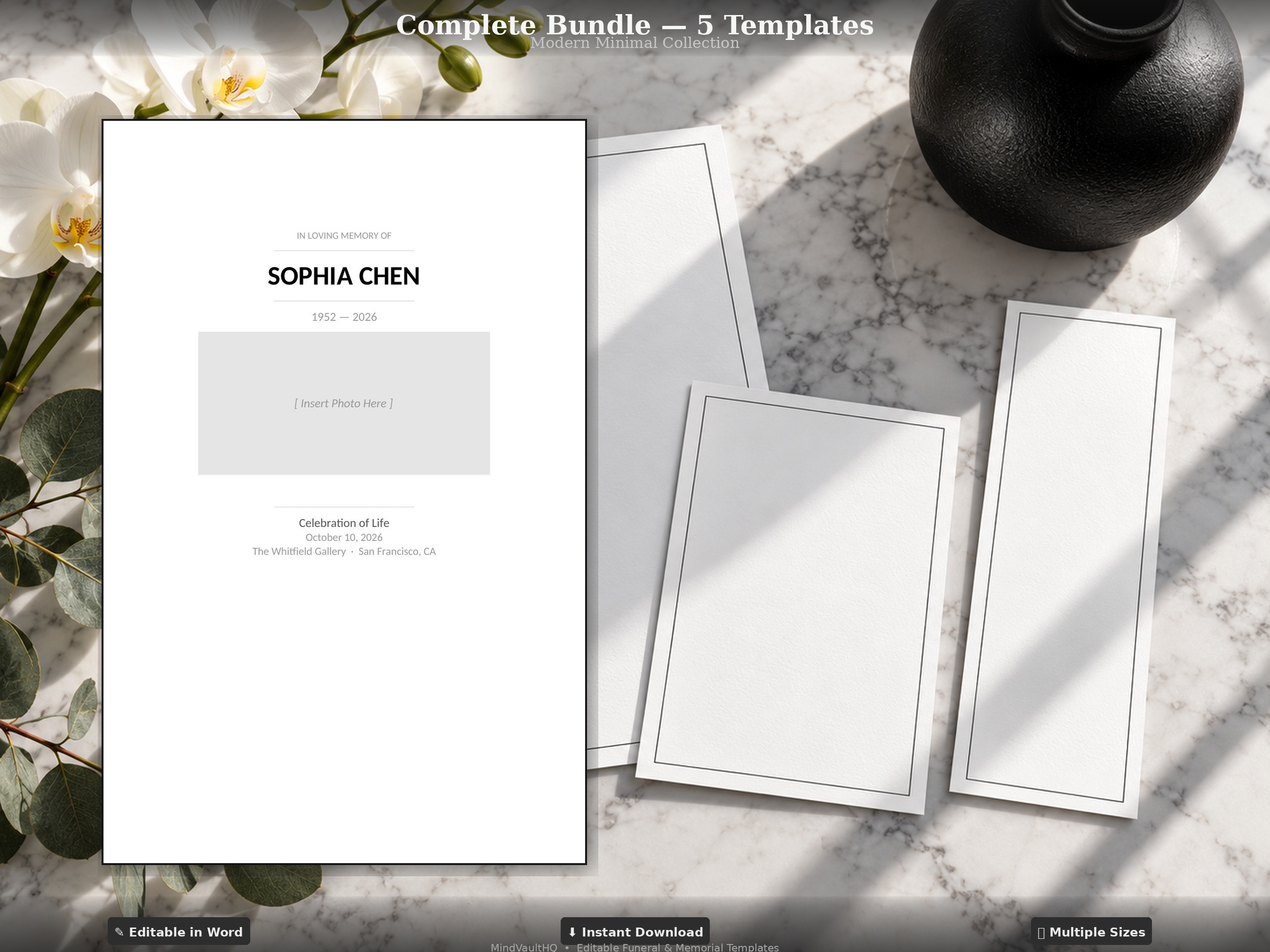 Funeral Program Bundle -- Modern Minimal Design (5 Templates)