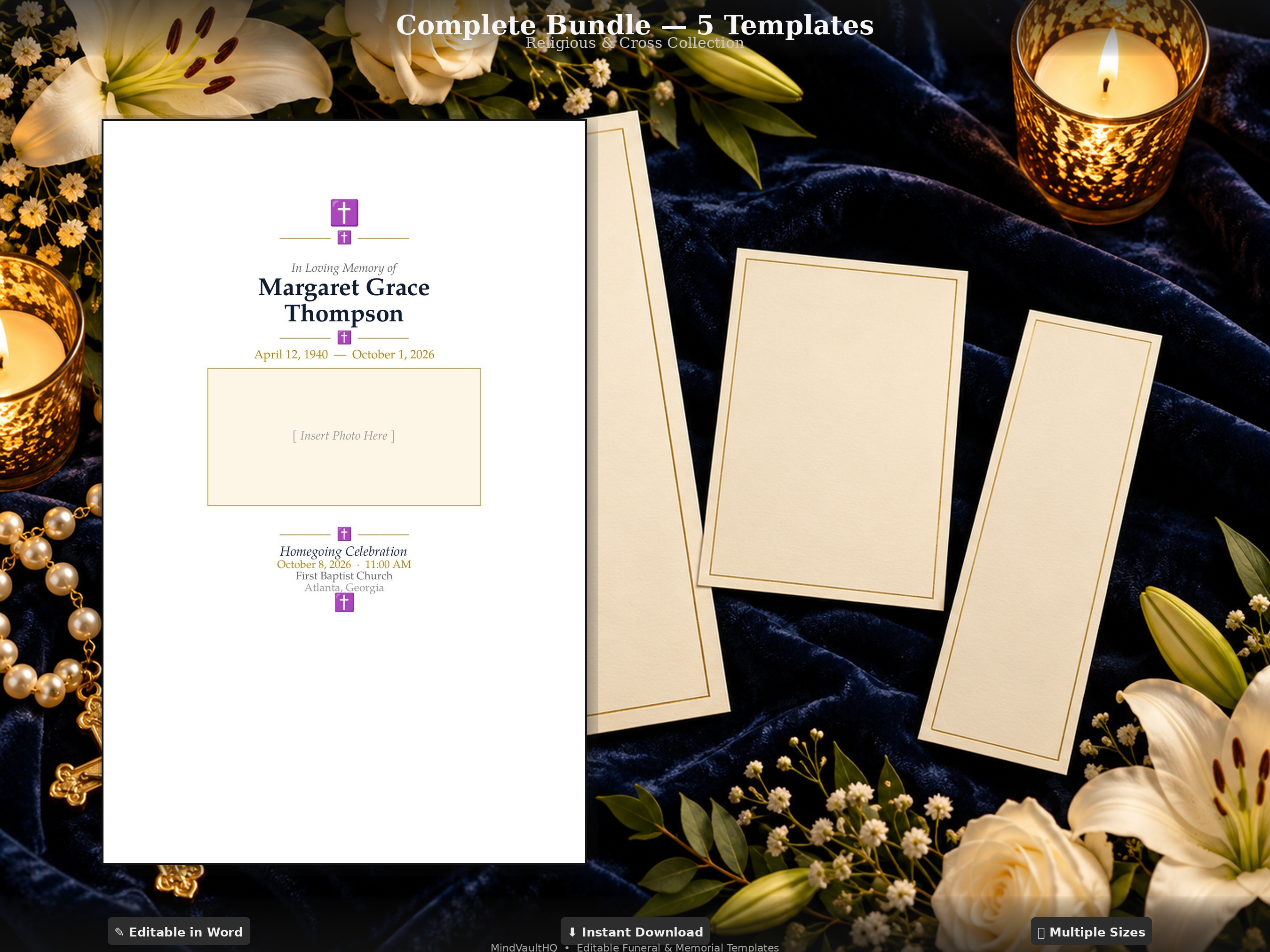 Funeral Program Bundle -- Religious Cross Design (5 Templates)