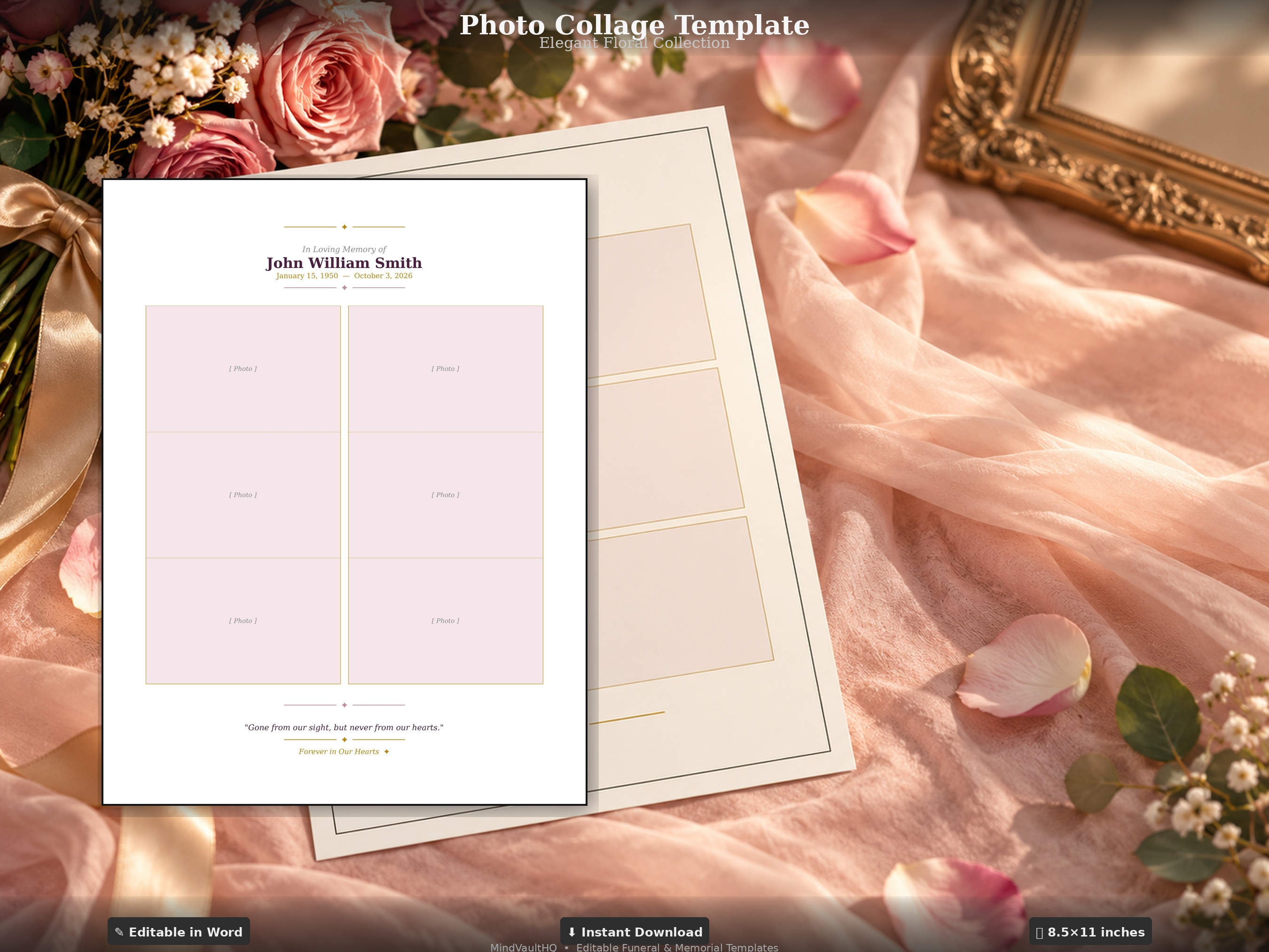Funeral Photo Collage Template - Elegant Floral Design
