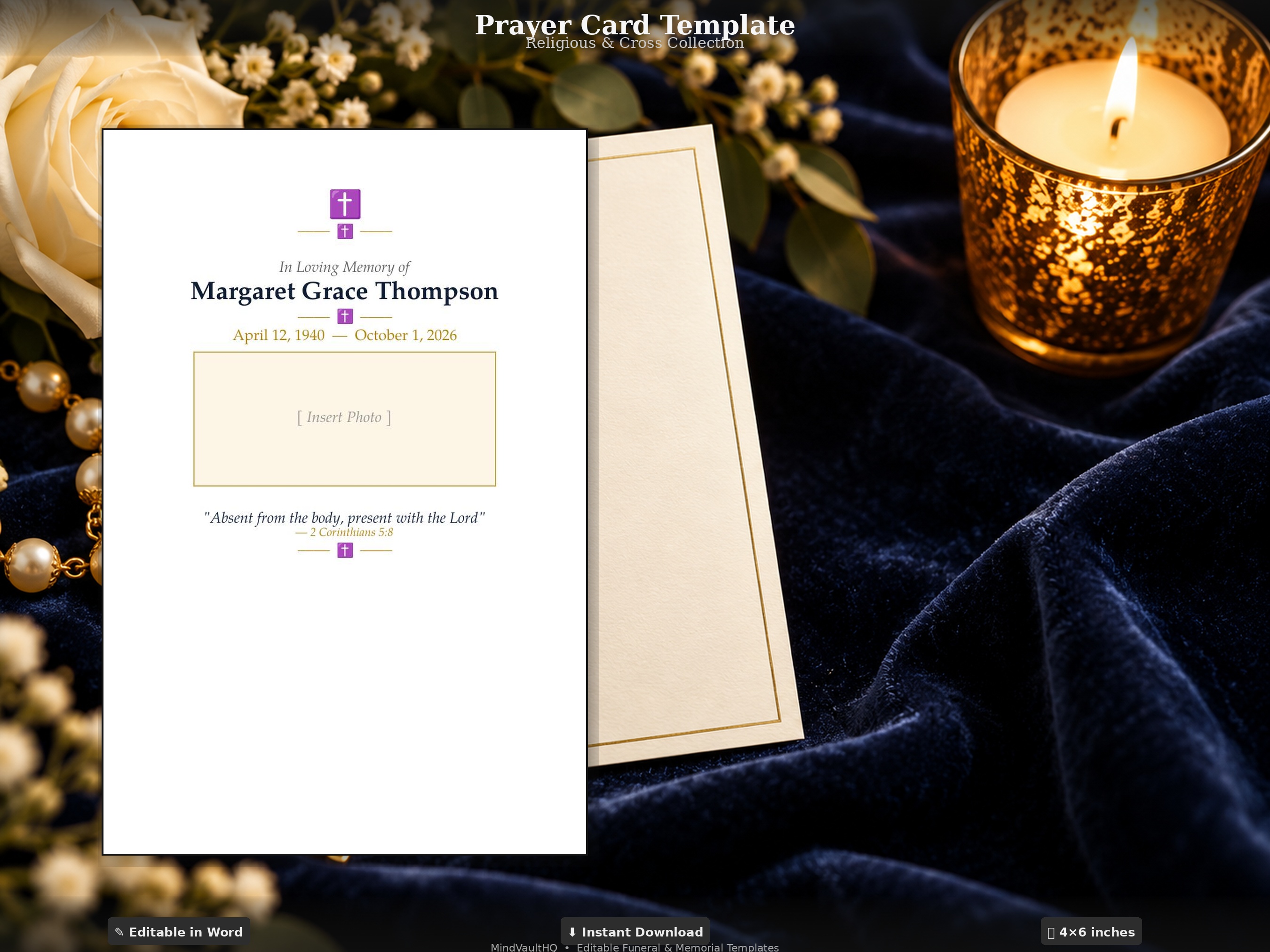 Funeral Prayer Card Template - Religious Cross Design