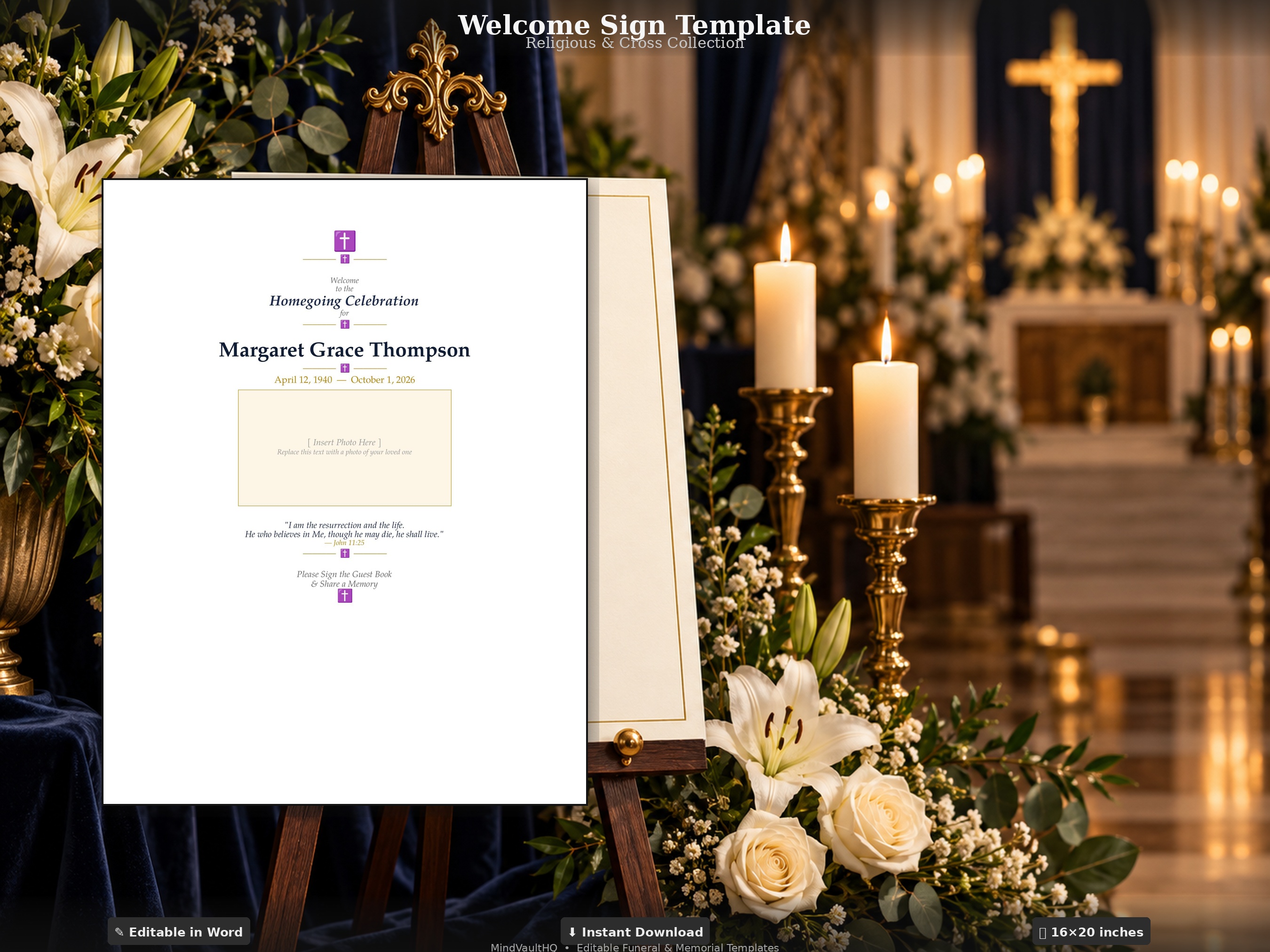 Funeral Welcome Sign Template — Religious Cross Design