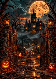 Gothic Haunted Mansion Art Set of 6